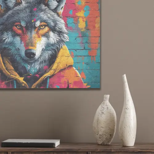 Graffiti - Wolf - Street art - Blauw PET vilt klein -sfeer6_closeup