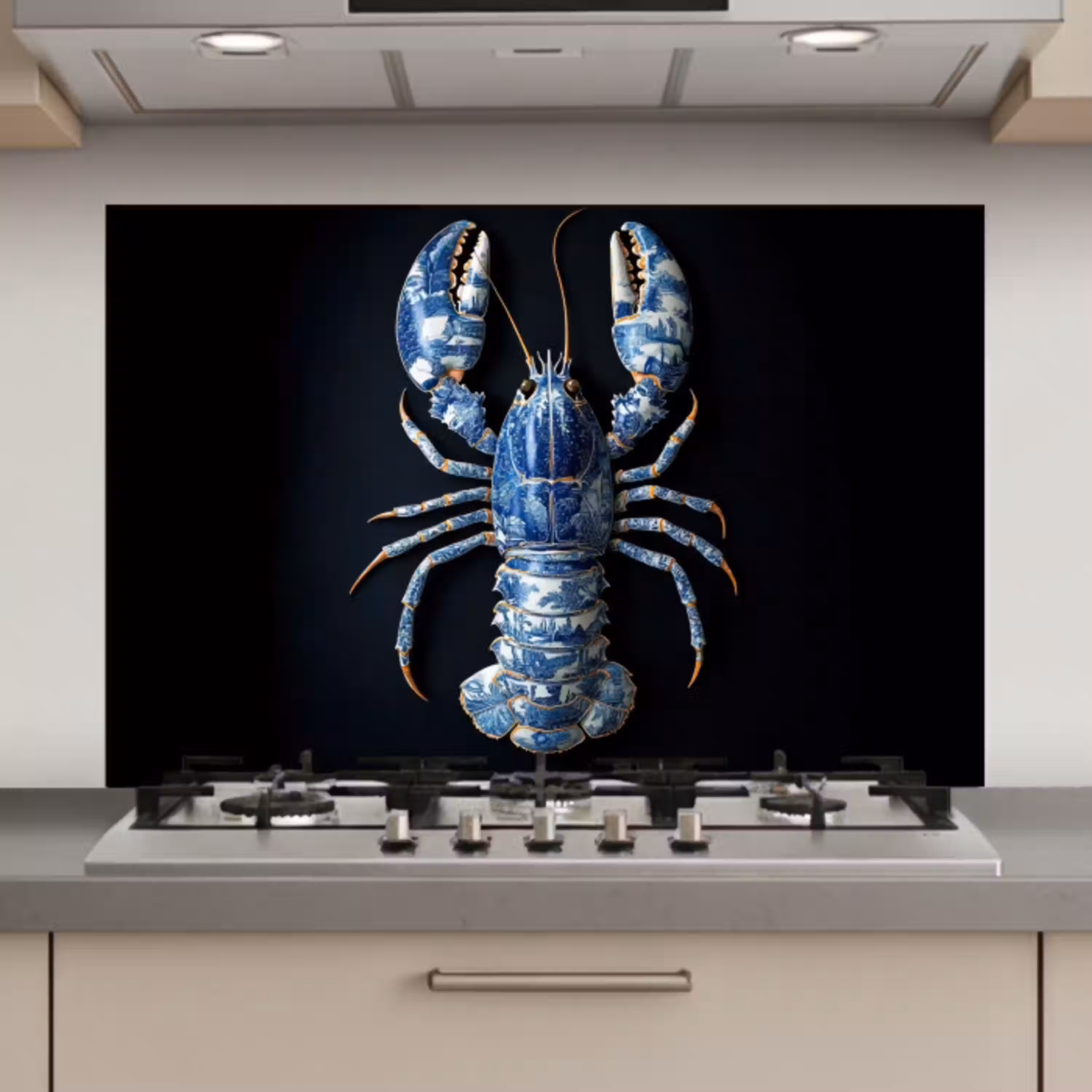 Kreeft - Delftsblauw - Schild - Stoer keuken achterwand spatscherm klein -3d_website