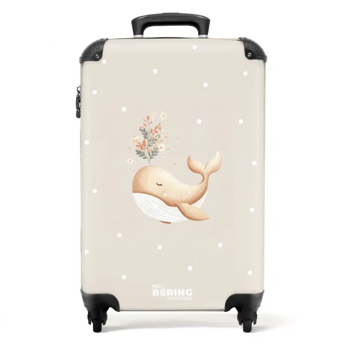 Beige walvis in bloemenzee NBS - Handbagage koffer - Volwassenen Unisex middel -productfoto_recht