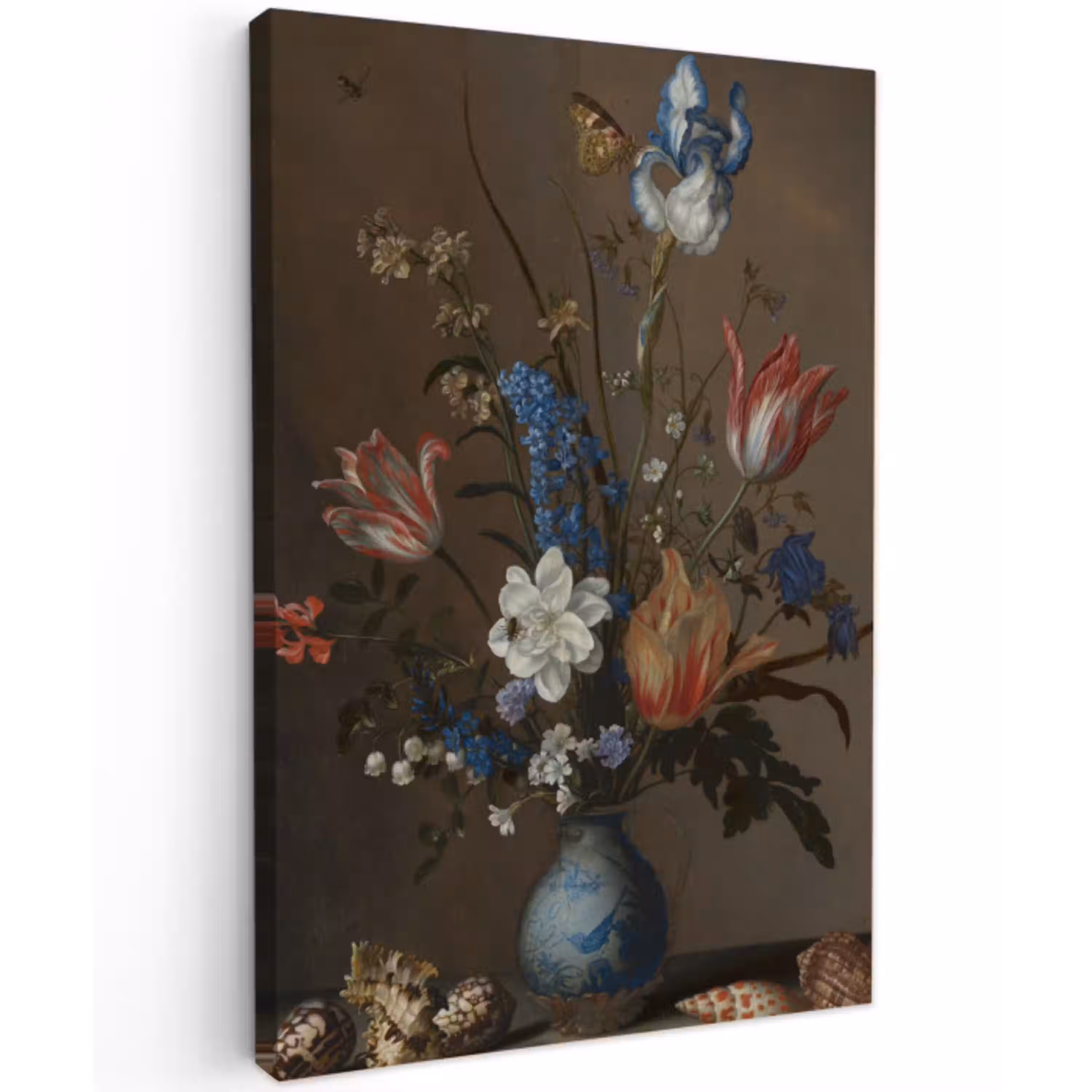 Bloemen in een Wan-Li vaas en schelpen - Schilderij van Balthasar van der Ast canvas 2cm klein -z3d