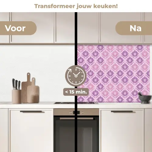 Bloemenruit - Patroon - Paars keuken achterwand 2 middel 871 -voor-na2_NL
