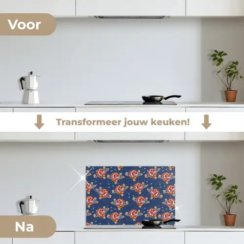 Disco - Blauw - Patroon keuken achterwand spatscherm klein 900 -voor_na_NL