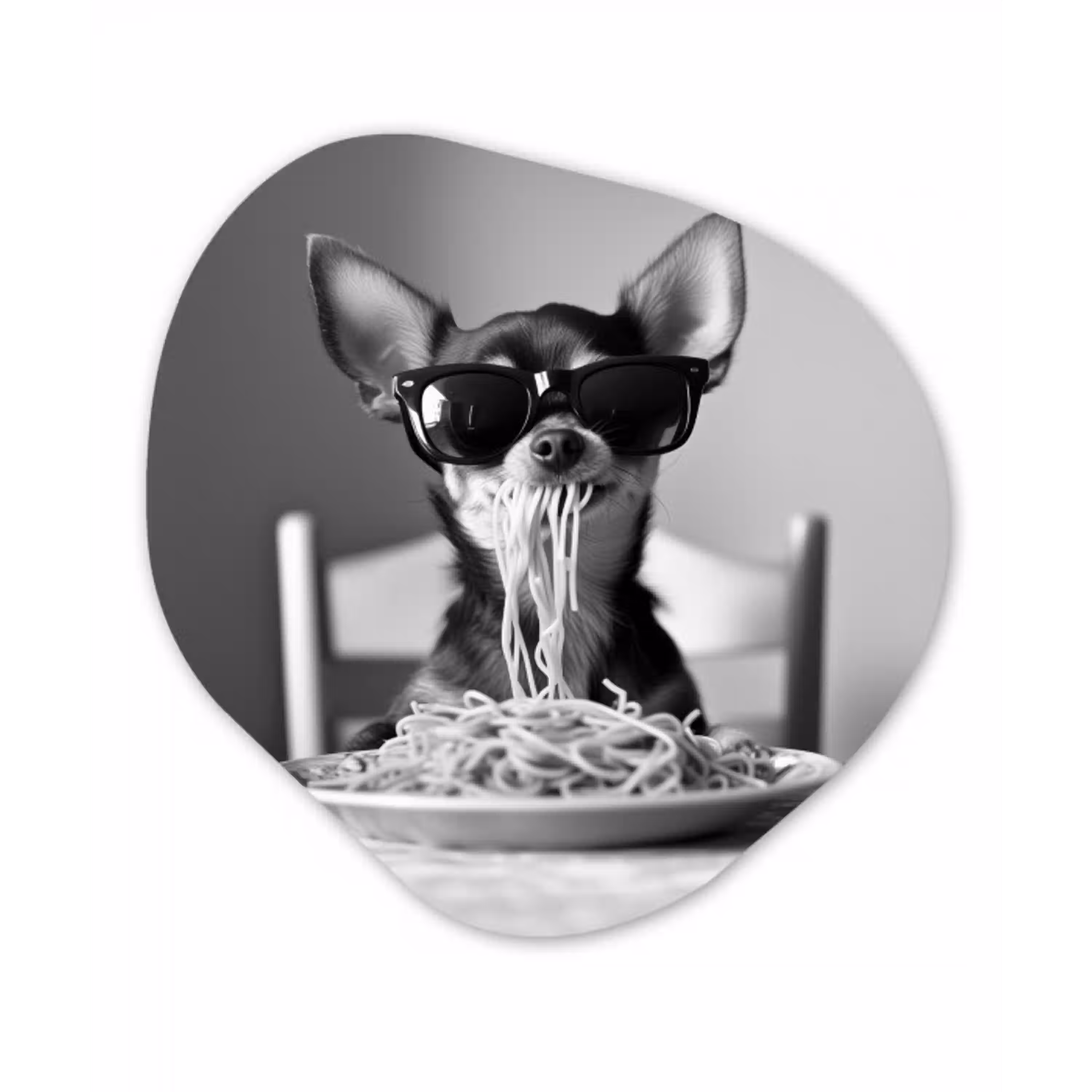 Chihuahua - Hond - Zonnebril - Humoristisch - Zwart - Wit - Spaghetti Wandcirkel Organisch Plexiglas middel -3d