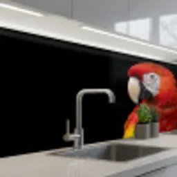 Ara - Portret - Rood keuken achterwand 2 middel -3d_schuin