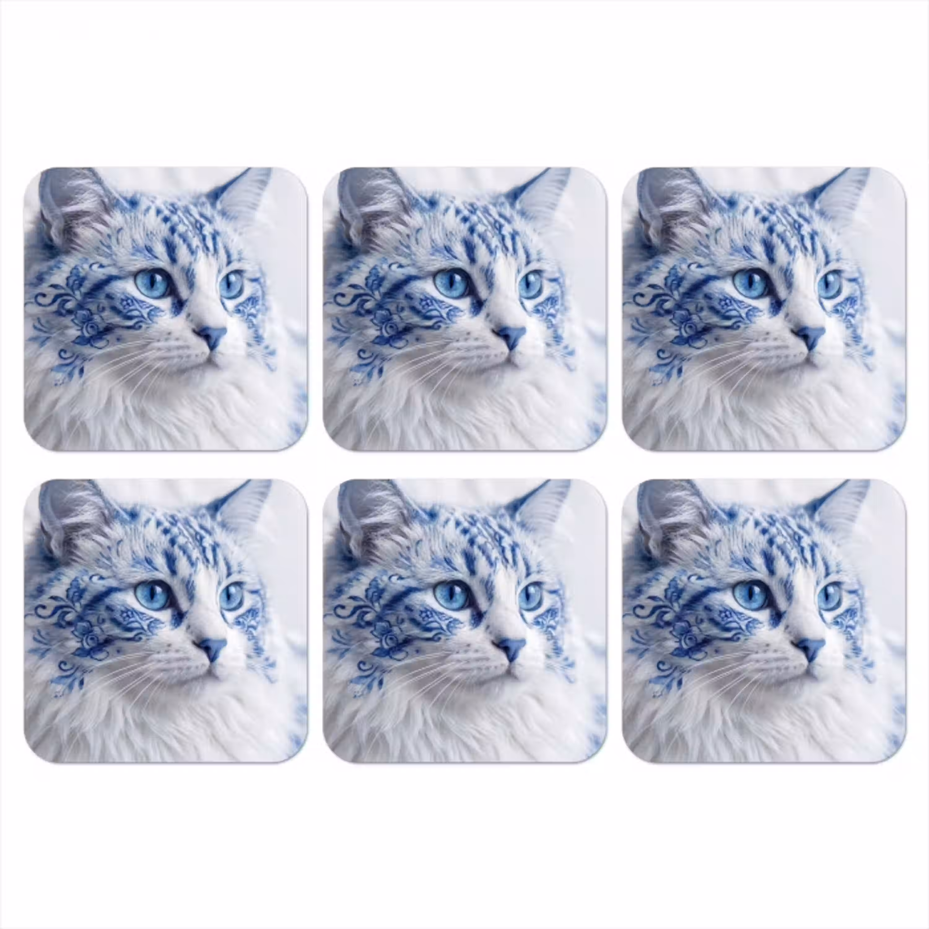 Kat - Patroon - Blauw onderzetter kurk middel -3d