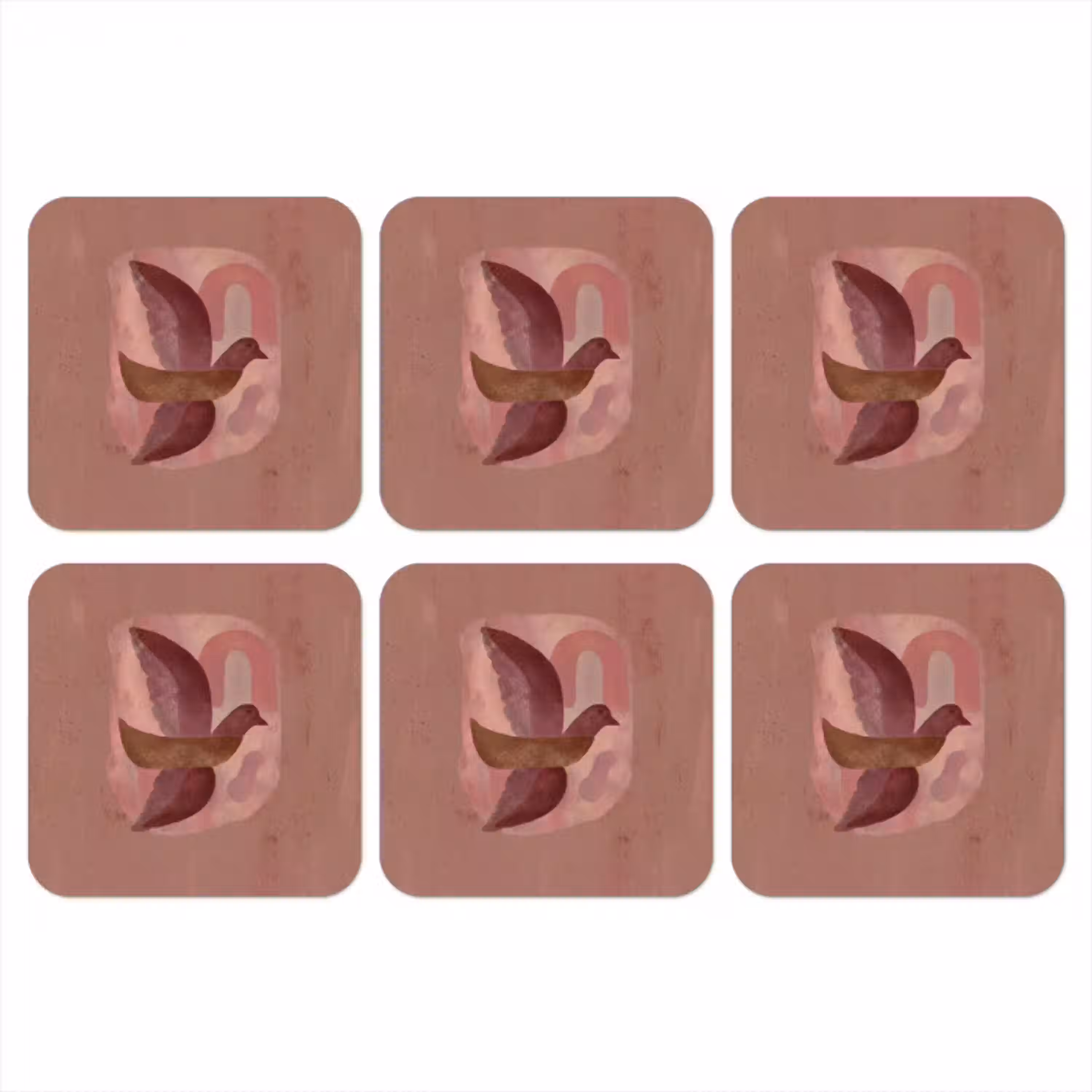 Illustratie - Vogels - Abstract - Roze onderzetter kurk middel -3d