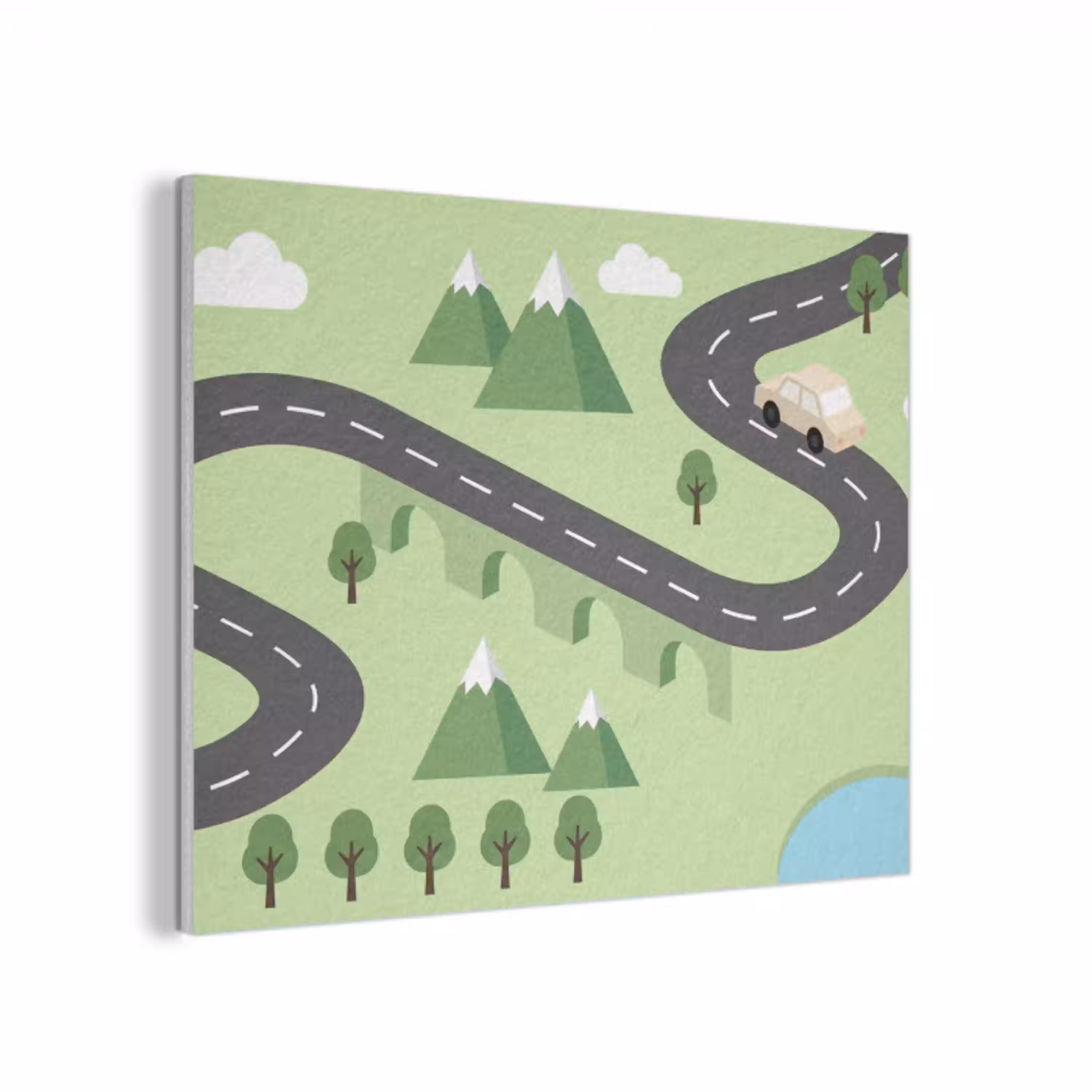 Auto - Bergweg - Natuur - Illustratie PET vilt klein -3d