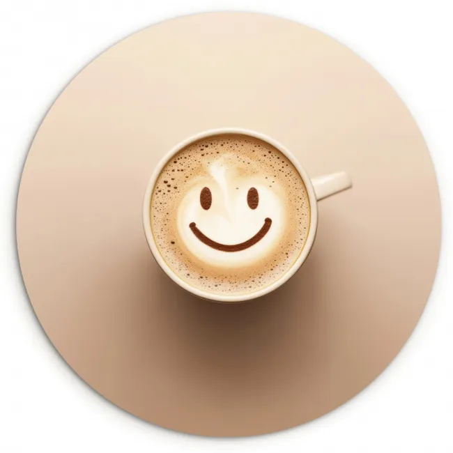 Runde Bilder - Kaffee - Milchschaum - Lächeln - Beige