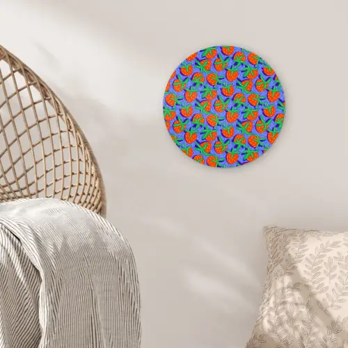 Aardbei - Rood - Blauw - Patroon Wandcirkel kunststof plaat 5mm dik klein 188 -sfeer5
