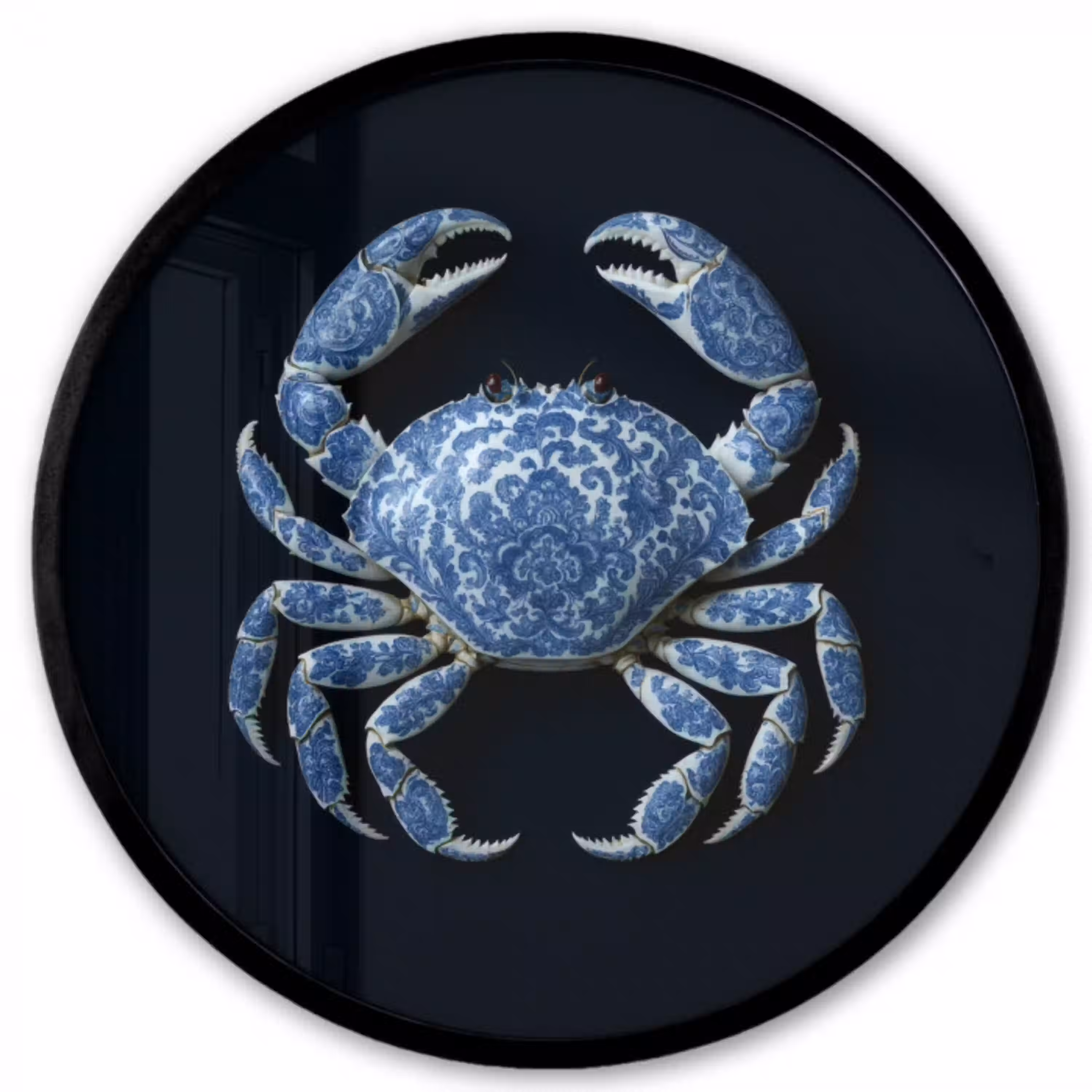 Krab - Delfts blauw - Dieren Fotolijst rond zonder passe partout klein -3d