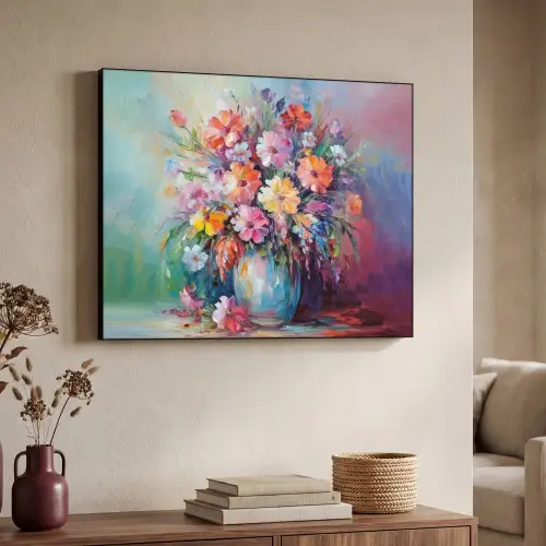 Bloemen - Kunst - Schilderij - Lente - Boeket Textielframe - compleet frame klein -sfeer3