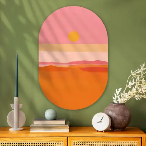 Zon - Abstract - Landschap - Oranje Wandcirkel Ovaal Glas middel -sfeer2