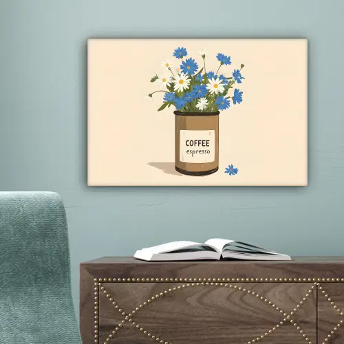 Coffee - Blik - Minimalistisch - Bloemen canvas 2cm klein -sfeer4