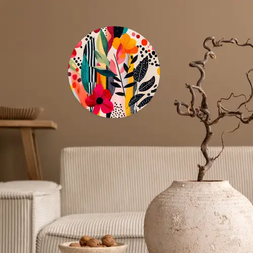 Bloemen - Bladeren - Abstract - Kleurrijk Wandcirkel behangsticker klein -sfeer1