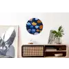 Bloemen - Patroon - Blauw - Contrast Wandcirkel aluminium klein -kantoor