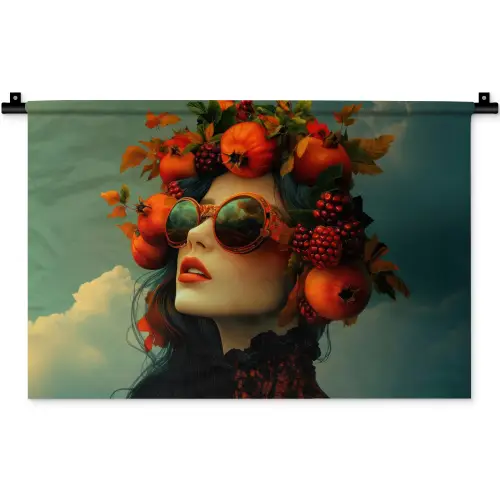 Vrouw - Granaatappel - Herfst - Zonnebril Wandkleed katoen klein -zz3d