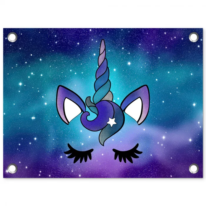 Eenhoorn - Sterrenhemel - Ster - Blauw tuinposter los doek klein -3d