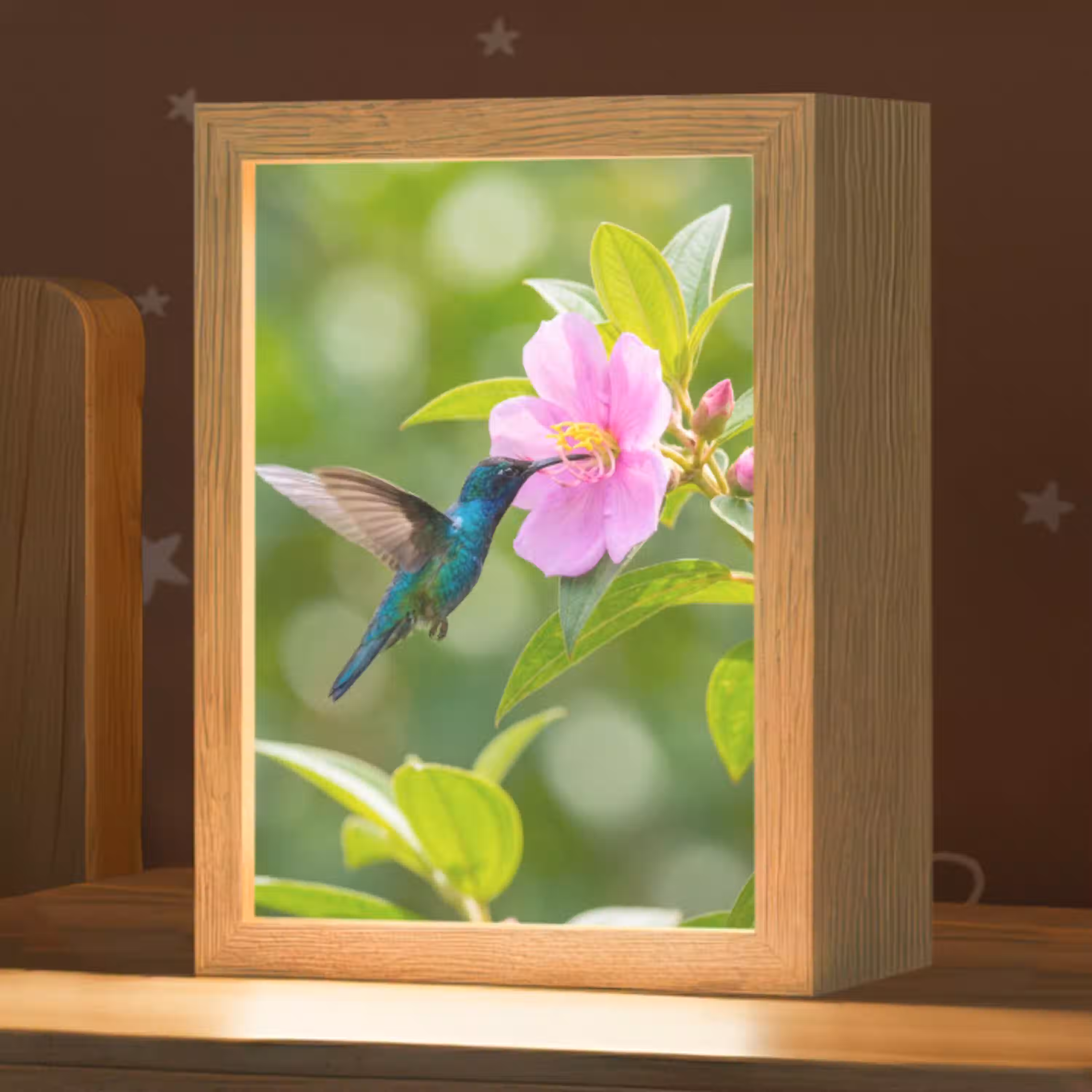 Kolibrie - Bloem - Natuur - Groen Light Box met kabel (Kinderlampje) klein -zzz_3d_website