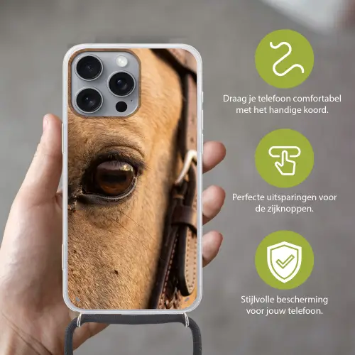 Paard - Oog - Bruin Hoesje iPhone 16 Pro Max met koord klein -sfeer2_NL