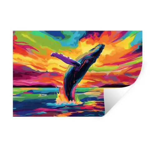 Zonsondergang - Walvis - Geschilderd - Kleurrijk Muursticker klein -3d