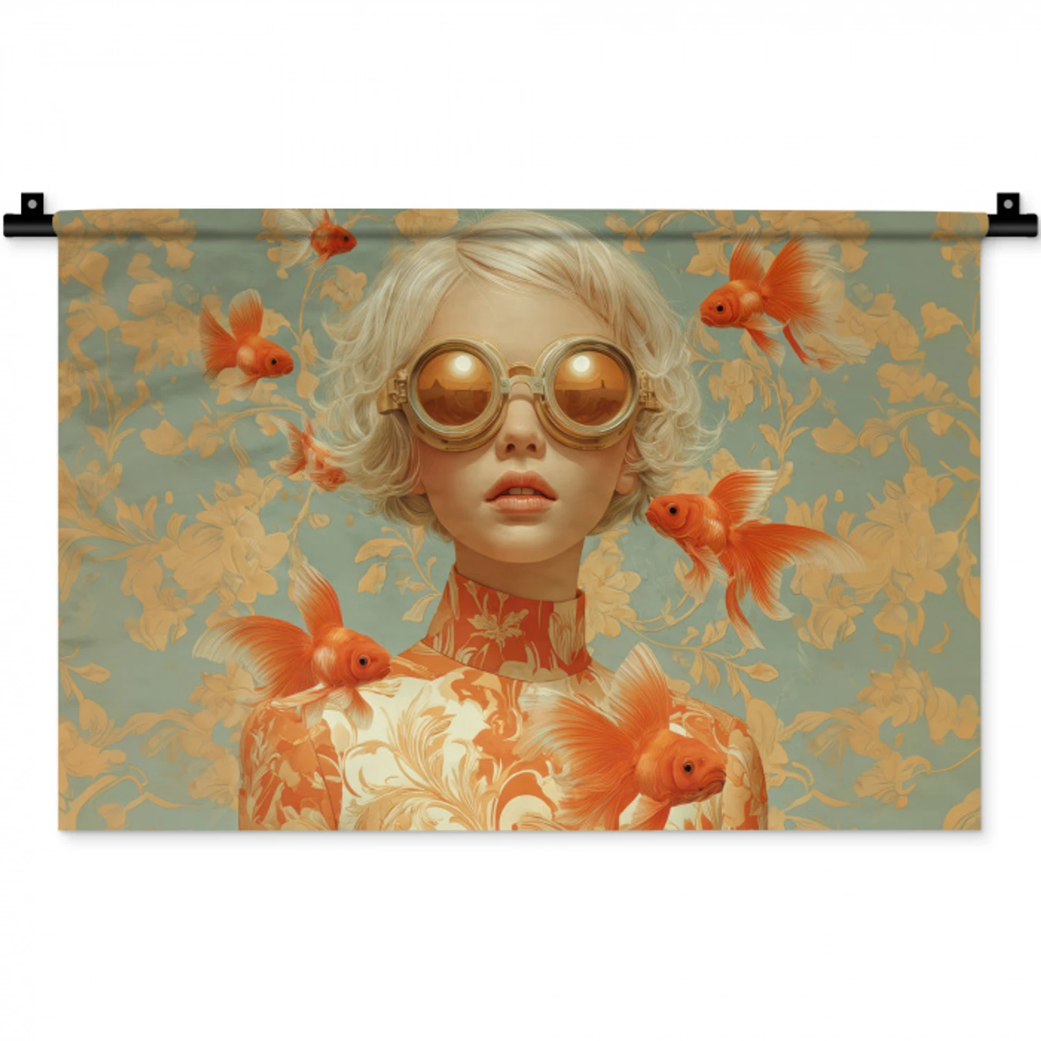 Goudvissen - Oranje - Vrouw - Blond Wandkleed katoen klein -zz3d