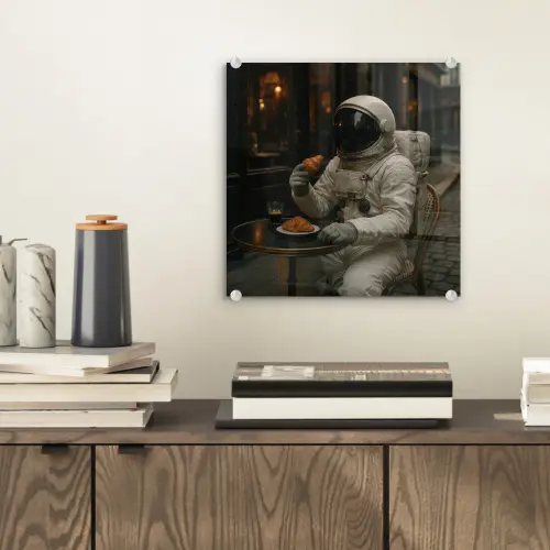 Café - Croissant - Koffie - Astronaut plexiglas 5mm klein -sfeer1