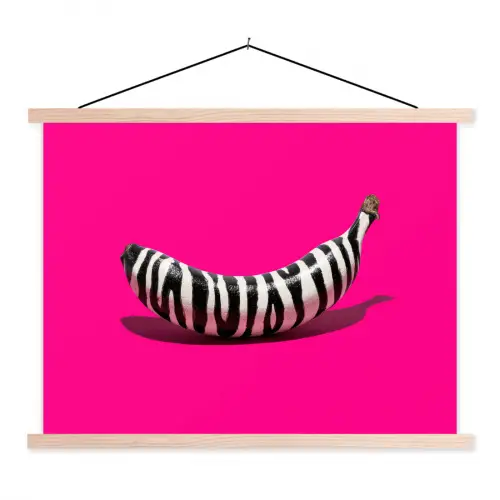 Banaan - Zebraprint - Roze textielposter latten blank klein -3d