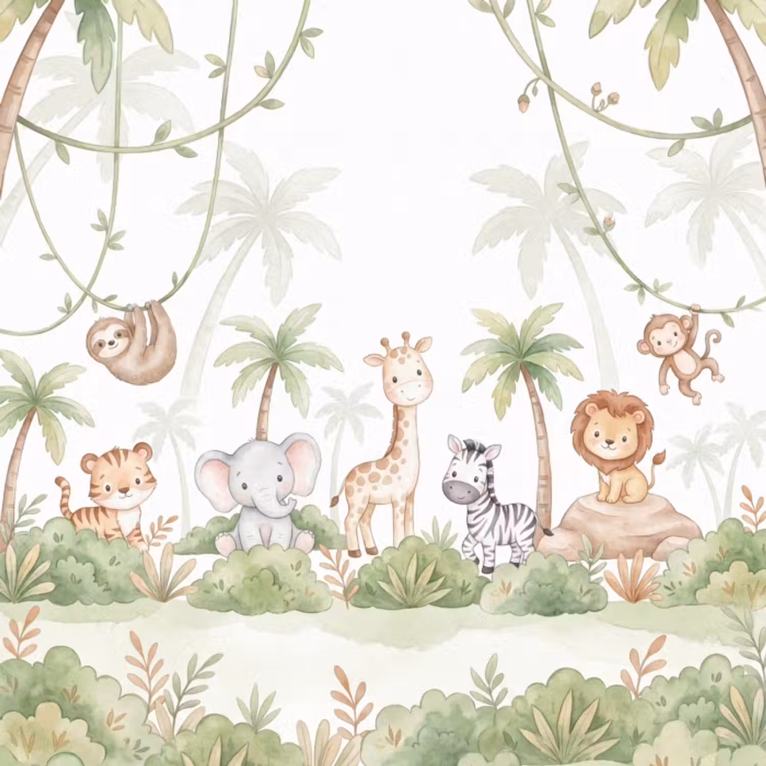 Behang - Dieren - Jungle - Pastel