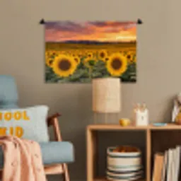 Zonnebloemen - Heuvellandschap - Geel Wandkleed katoen klein -wsfeer4_kind
