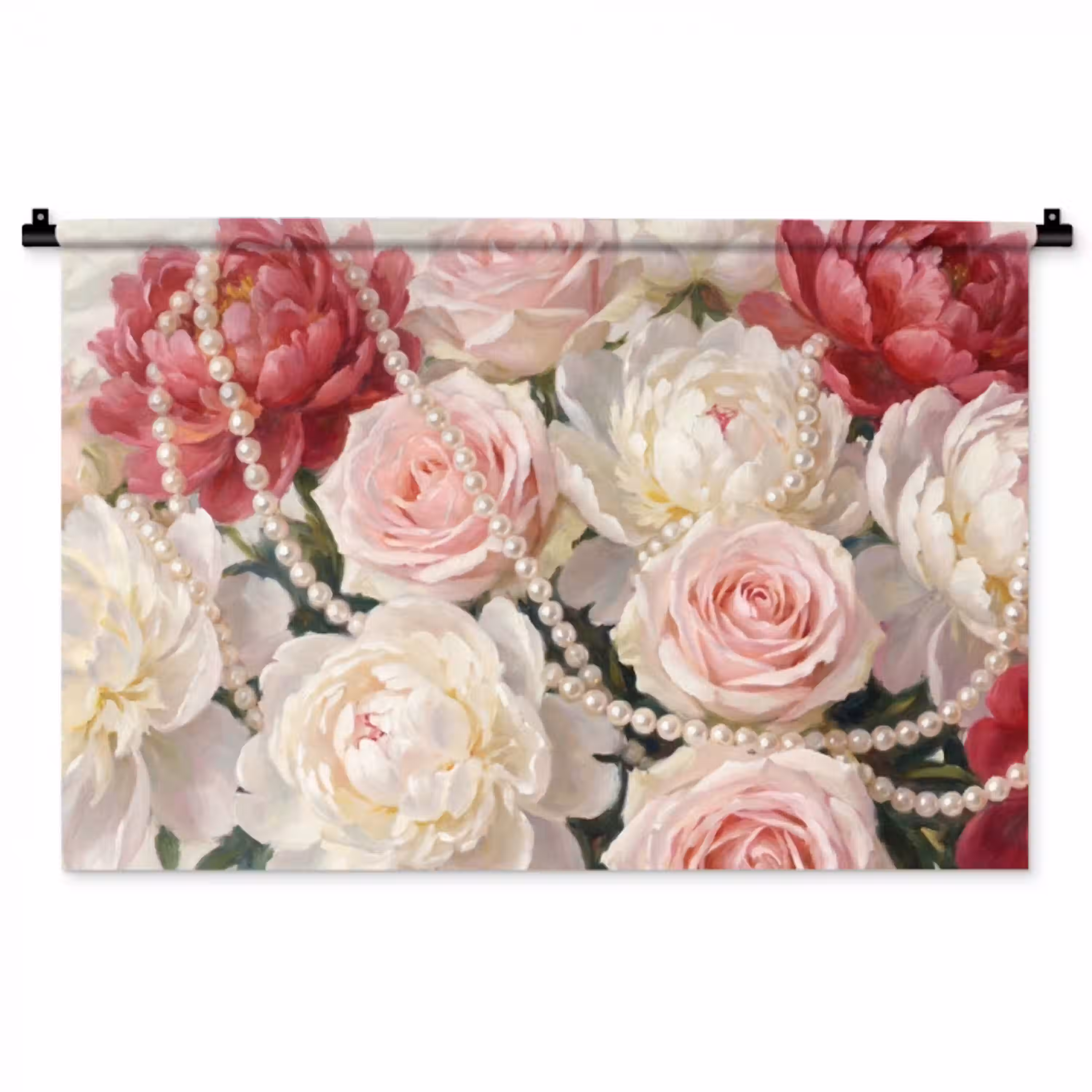 Bloemen - Parels - Romantiek - Klassiek - Roze Wandkleed katoen middel -zz3d