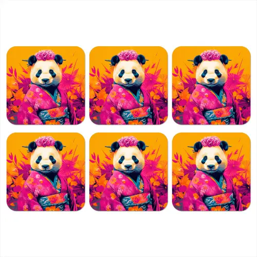Kimono - Roze - Panda - Bloemenkroon onderzetter kurk middel -3d