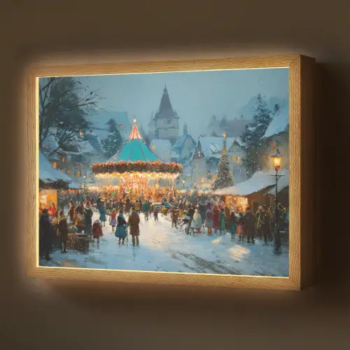 Winterkermis - Dorp - Kleurrijk Light Box met batterij (Wandlamp) middel -z3d_website