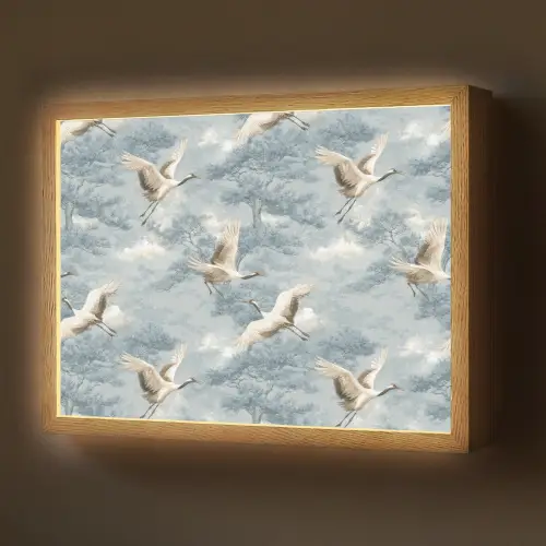 Wolken - Kraanvogels - Blauw Light Box met batterij (Wandlamp) middel 907 -z3d_website