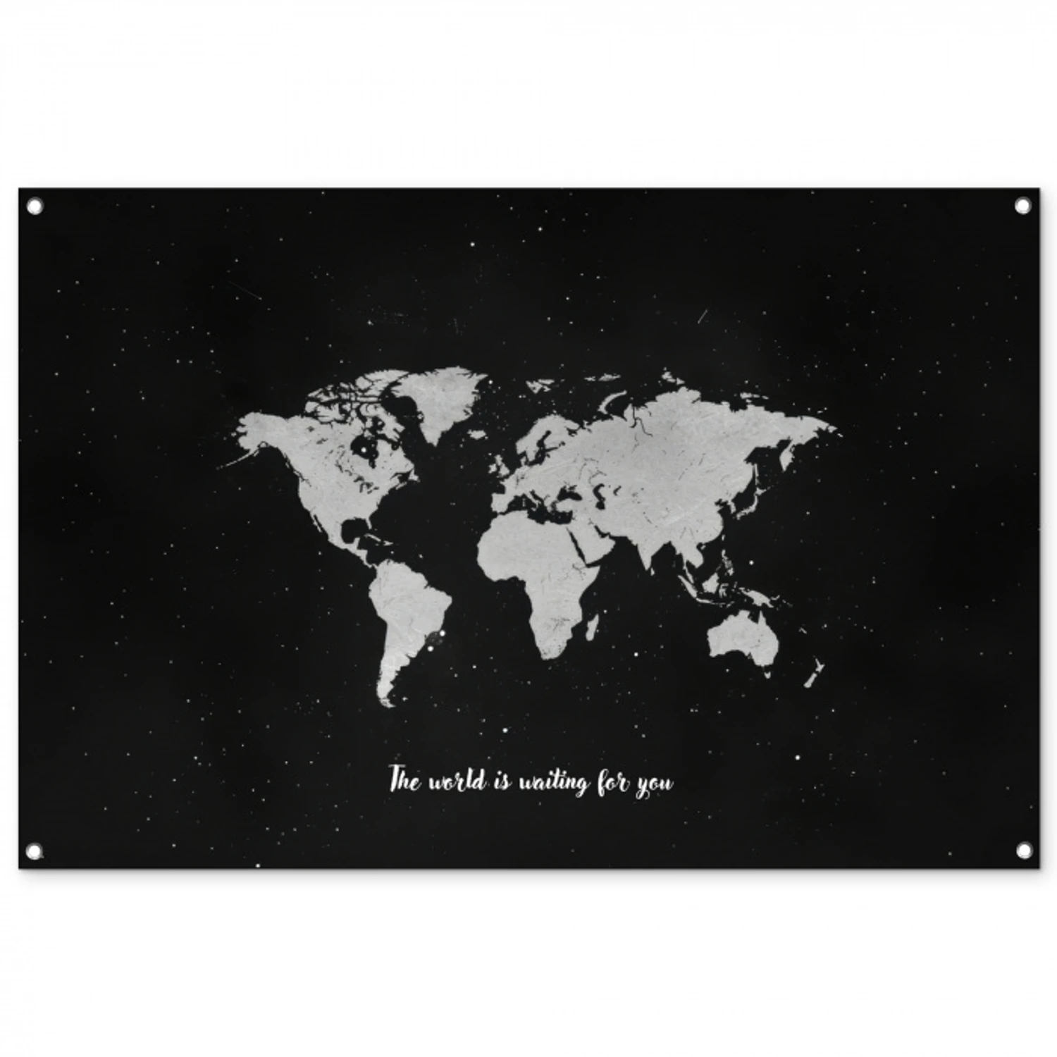 Quote - Wereldkaart - Zwart tuinposter los doek groot -3d