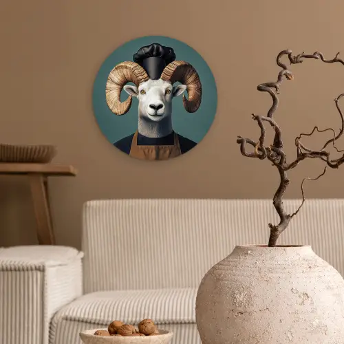 Geit - Hoorns - Kokskleding Wandcirkel plexiglas klein -sfeer1