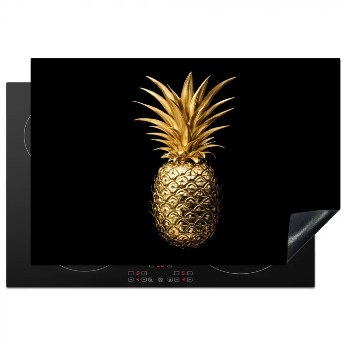 Ananas - Zwart - Goud - Luxe Inductie beschermer vinyl 3mm klein -3d