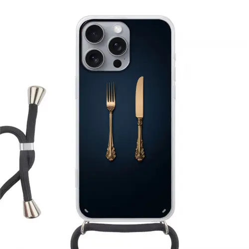 Bestek - Donkerblauw - Goud Hoesje iPhone 16 Pro Max met koord klein -3d