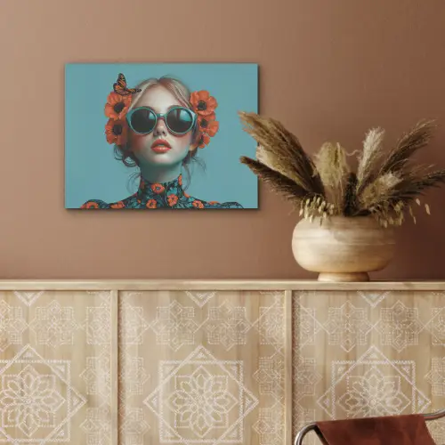 Vrouw - Blauw - Vlinder - Bloemen - Aesthetic PET vilt klein -sfeer4