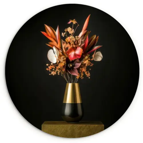 Exotisch - Boeket - Vaas - Goud Wandcirkel plexiglas klein -3d