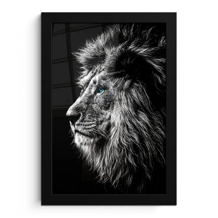 Zwart Wit - Leeuw - Kop - Dieren fotolijst zwart zonder passe partout klein -3d