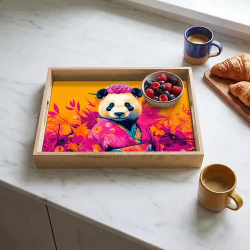 Kimono - Roze - Panda - Bloemenkroon Dienblad Rechthoek middel -sfeer2
