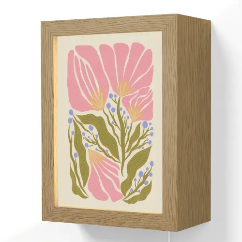 Bloemen - Bladeren - Abstract - Roze Light Box met kabel (Wandlamp) klein -3d