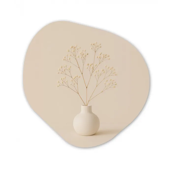 Vaas - Takken - Bloemetjes - Wit Wandcirkel Organisch Aluminium middel -3d