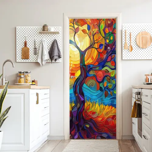 Boom - Zon - Verflook - Kleuren - Abstract deurposter klein -sfeer5