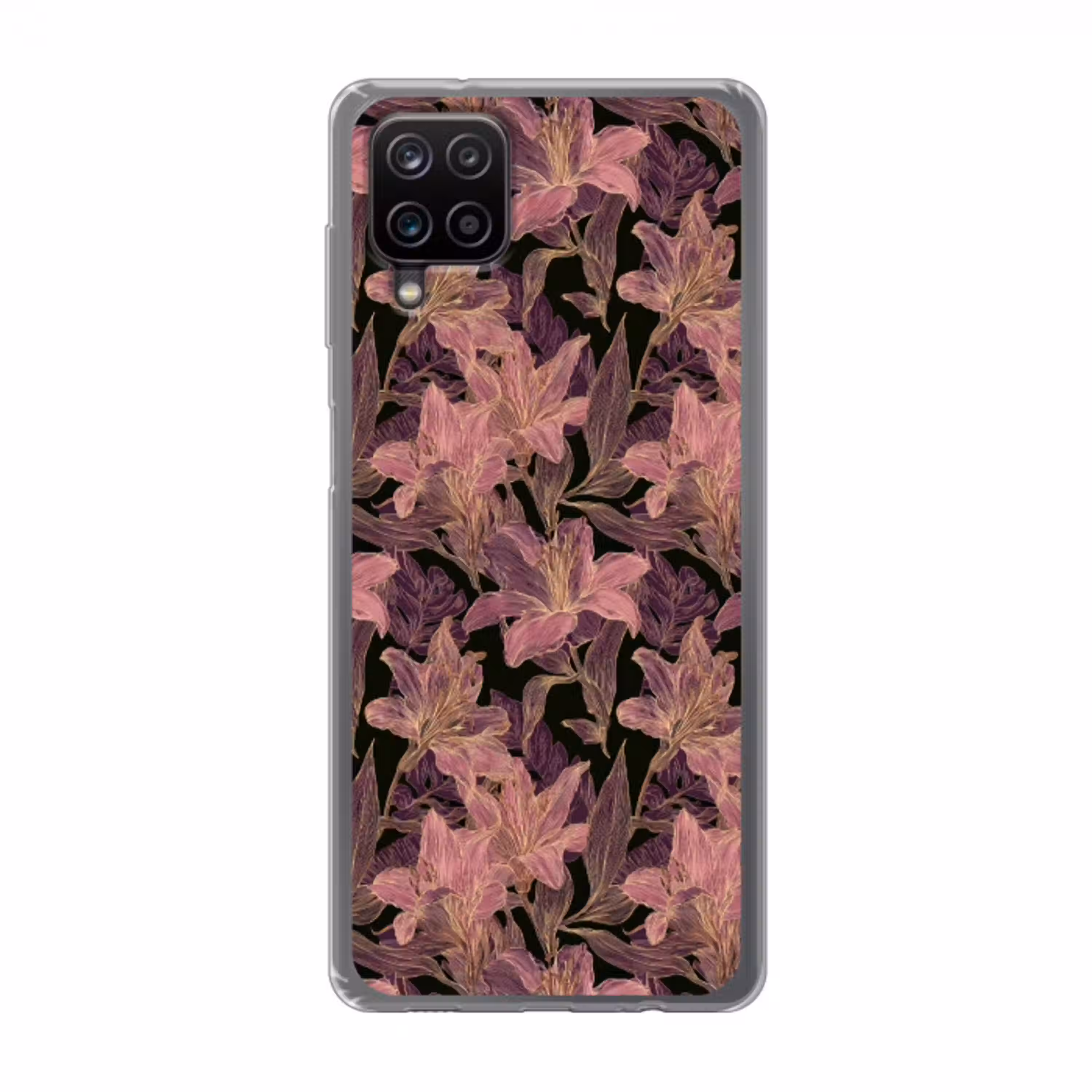 Lelies - Patroon - Paars - Goud Telefoonhoesje Samsung Galaxy A12 klein 372 -3d