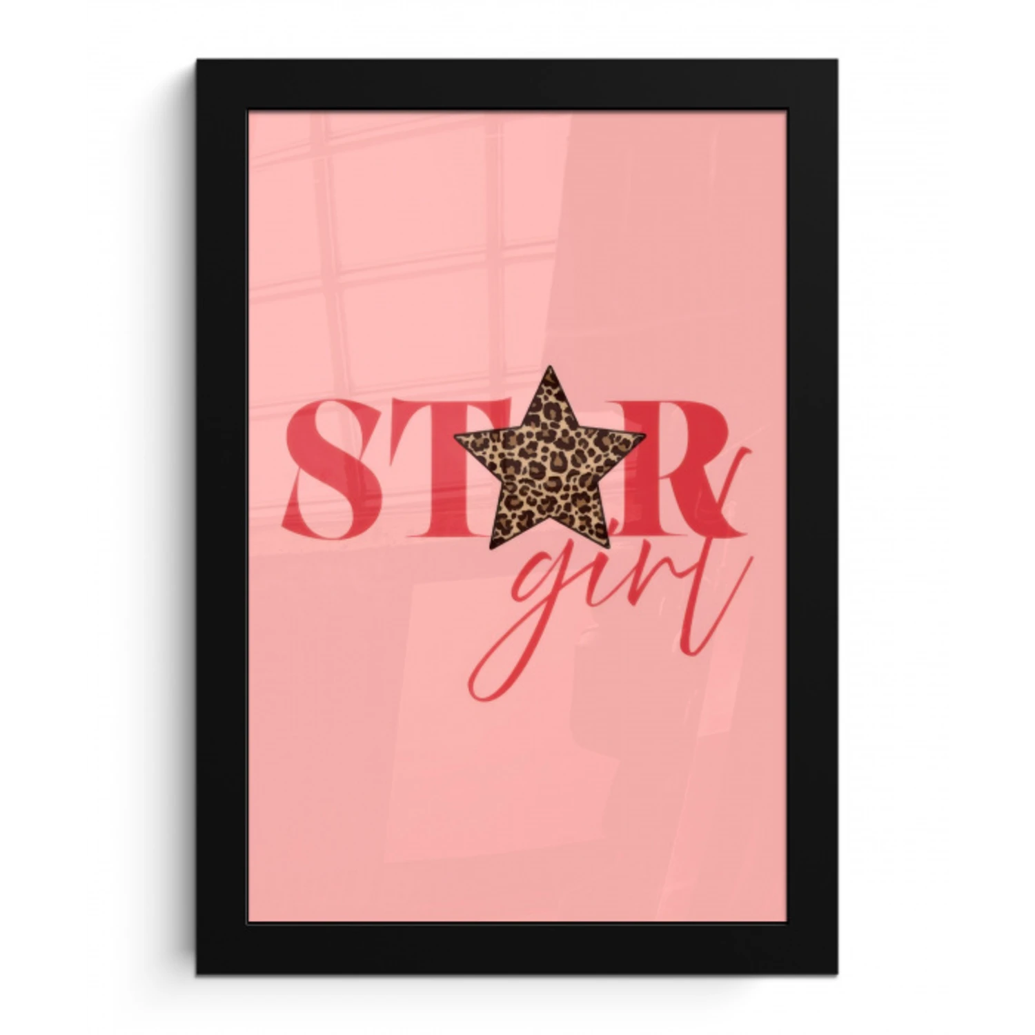 Star girl - Roze - Panter - Ster fotolijst zwart zonder passe partout klein -3d