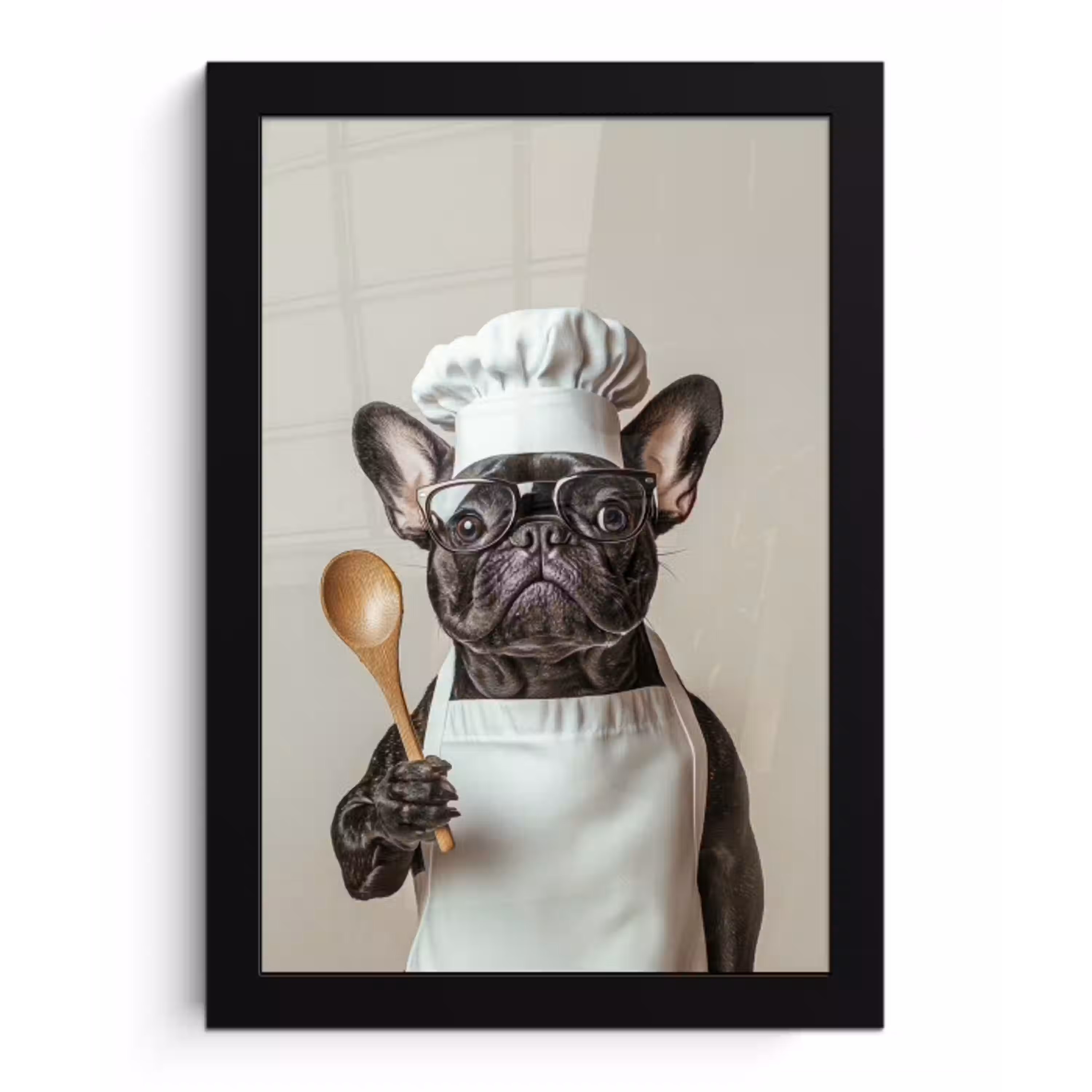 Bril - Hond - Kok fotolijst zwart zonder passe partout klein -3d