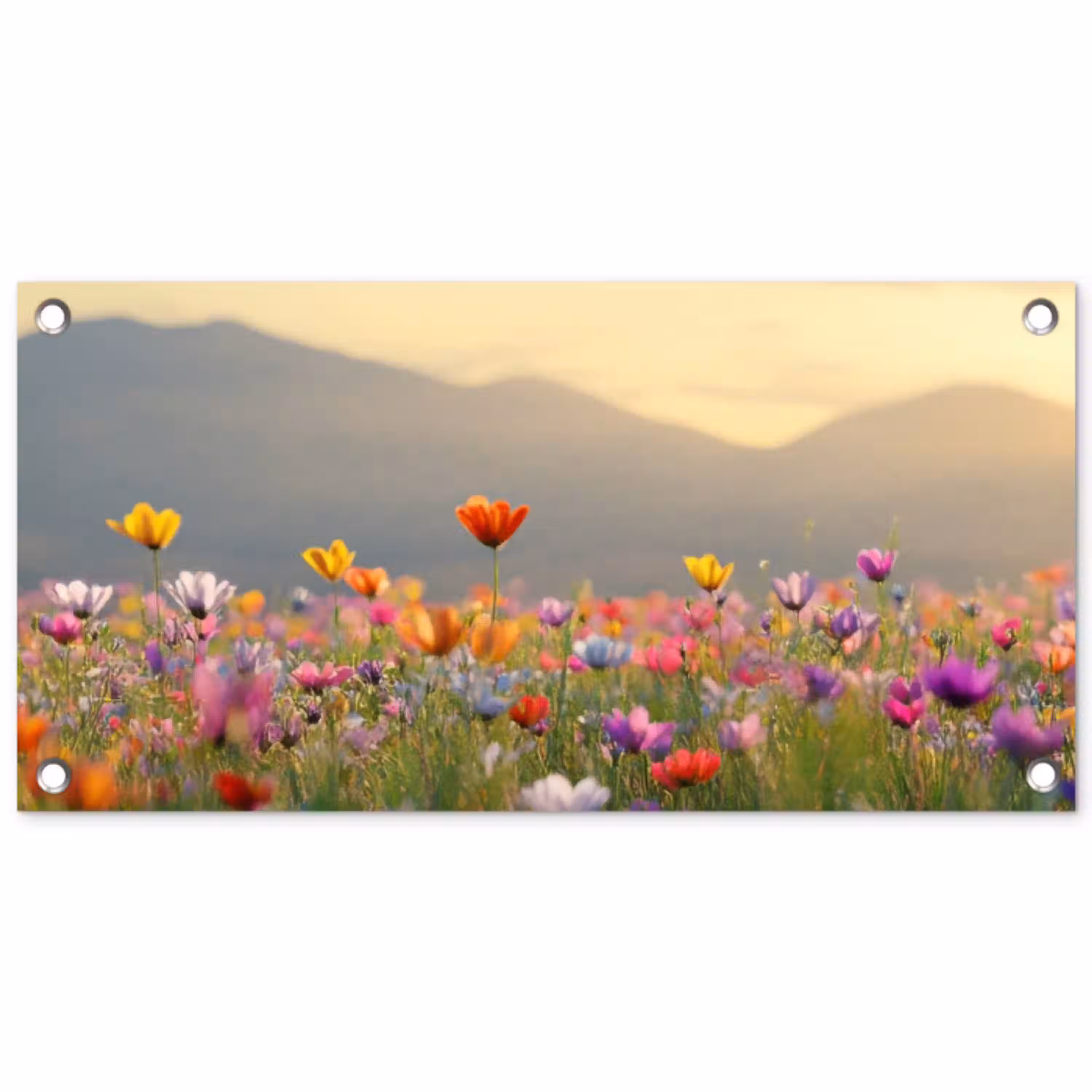 Bloemenveld - Bergen - Zonlicht - Bloemen tuinposter los doek klein -3d
