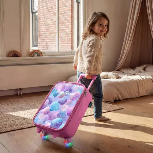Gekleurde schelpen op een paarse achtergrond Kinderkoffer - Roze klein -sfeer1