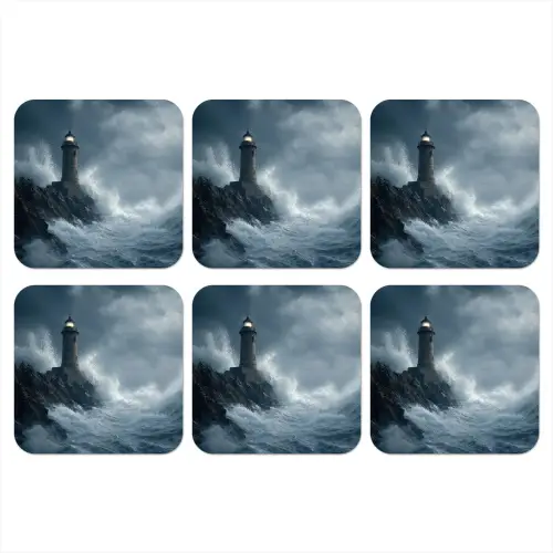 Rotsen - Vuurtoren - Golven - Klliffen onderzetter kurk middel -3d